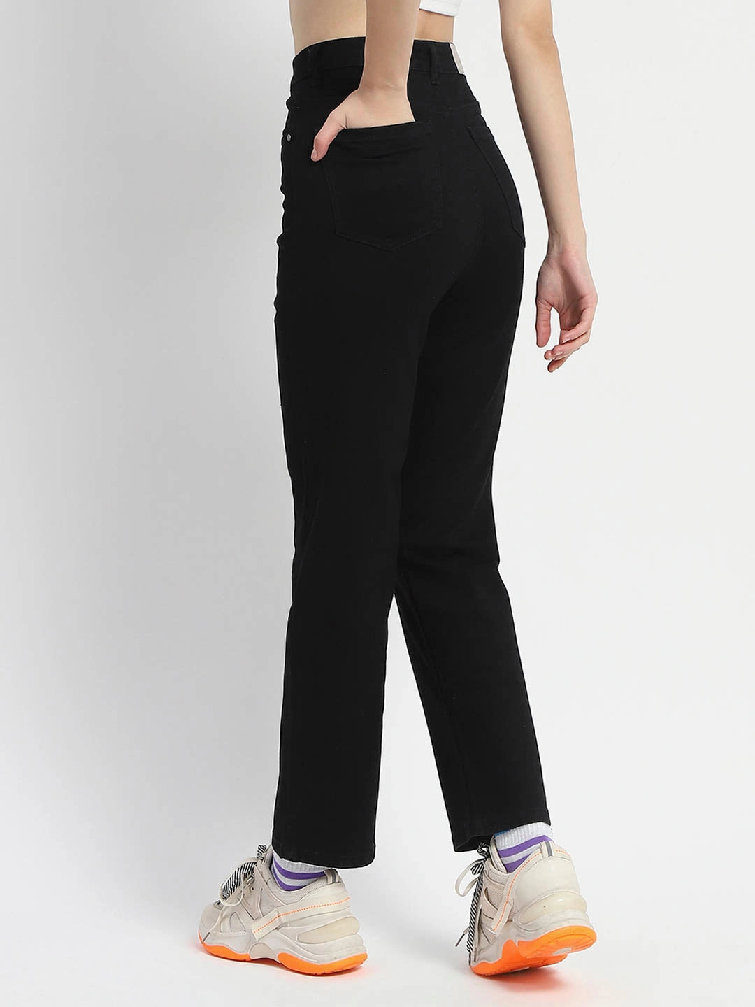 Madame Cotton Blend Straight Fit Black Jeans Comfy Waist Fit