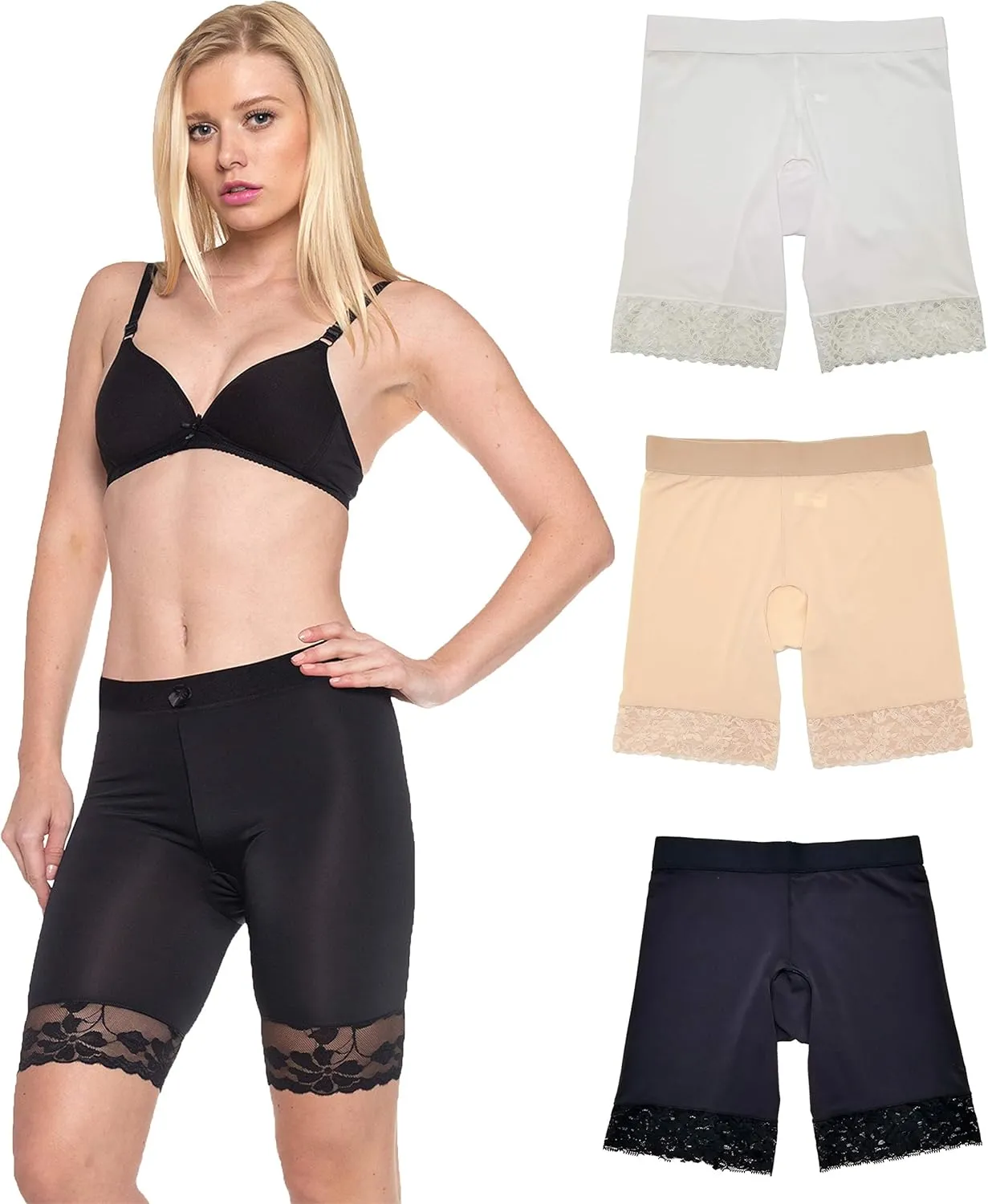 Slip Shorts for Women Smooth Lace 3 Pack 7" Undershorts Anti Chafing (S-5XL Plus)