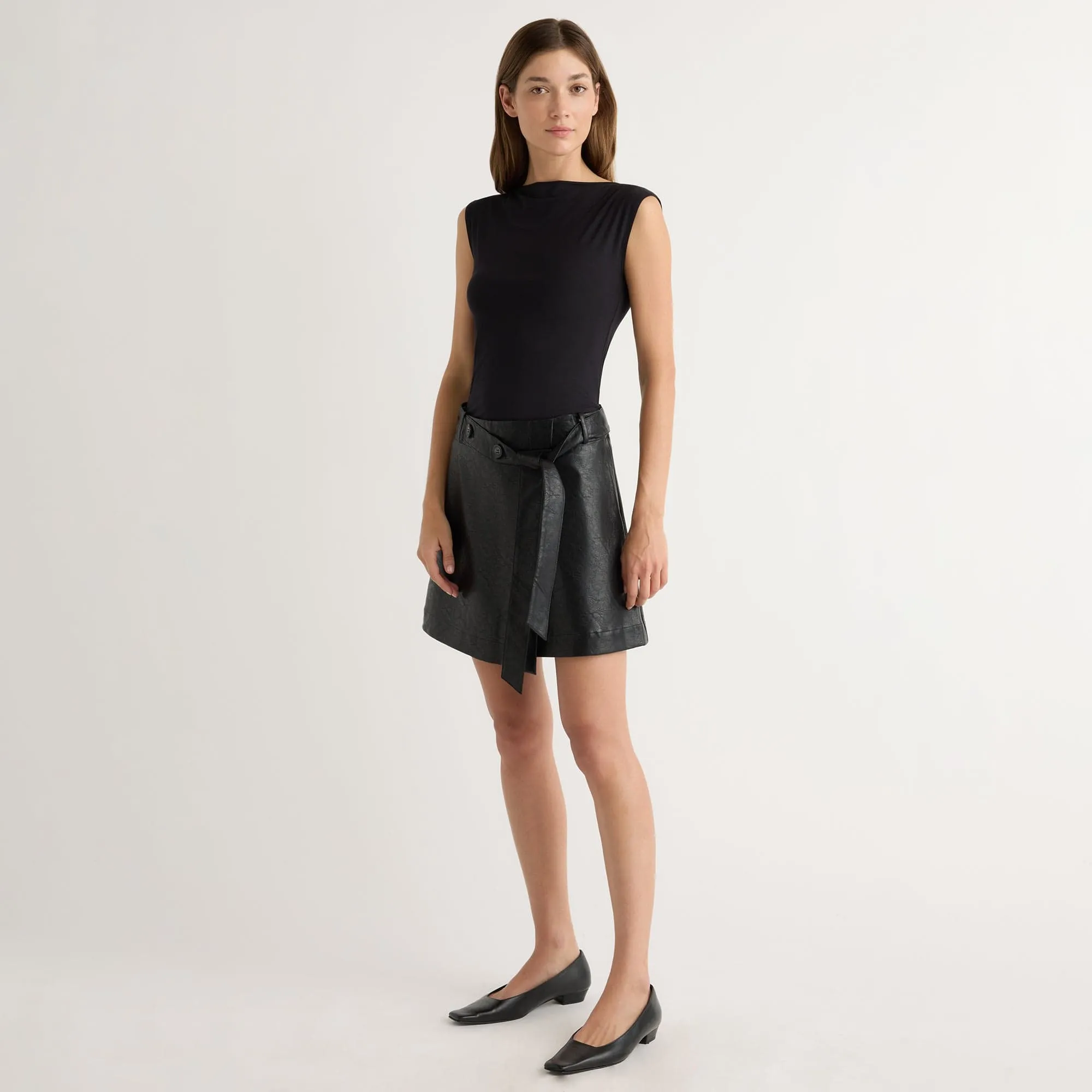 Tanner Vegan Leather Wrap Skirt Relaxed Look