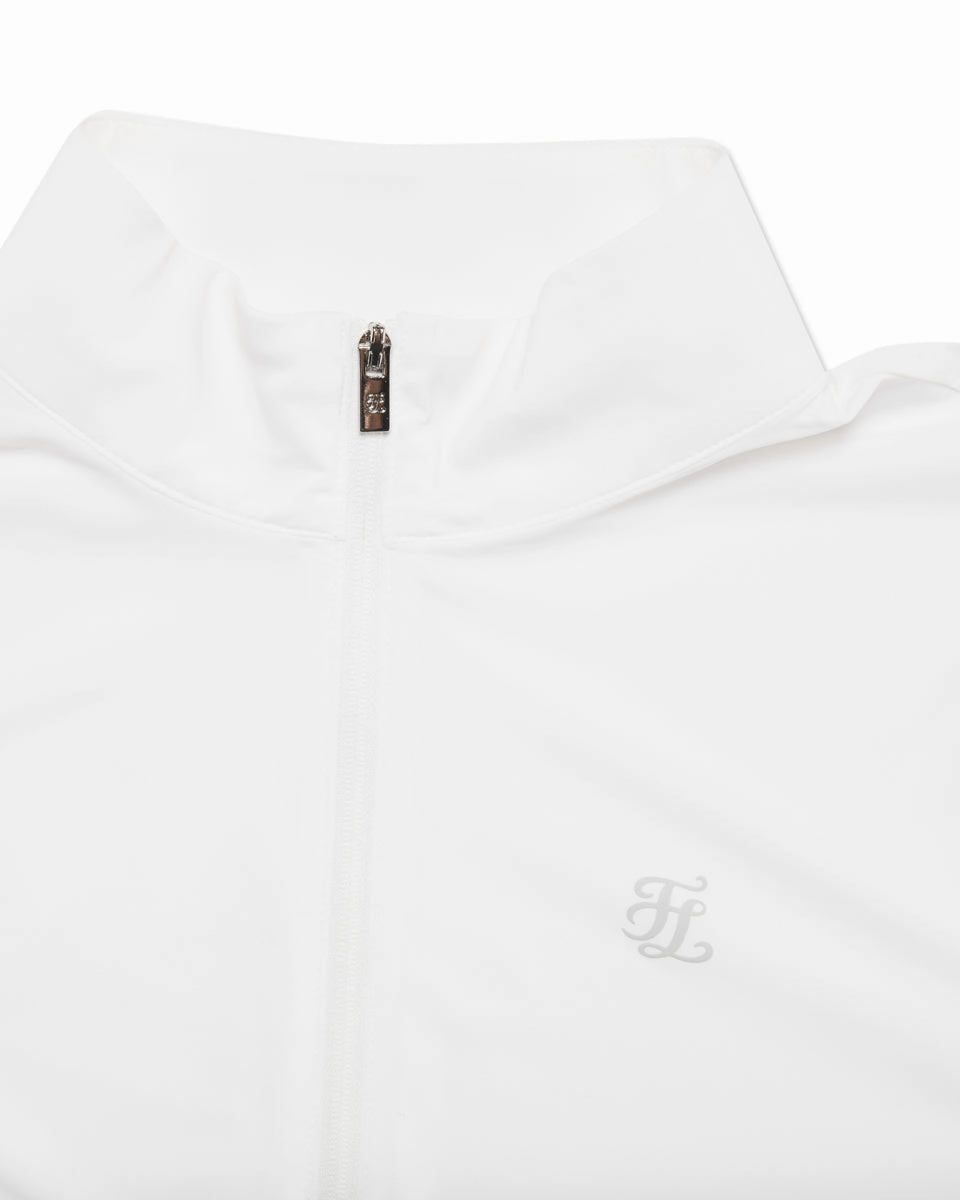 Cropped cooling zip-up t-shirt - White Sheer Overlay Material Tapered Cut