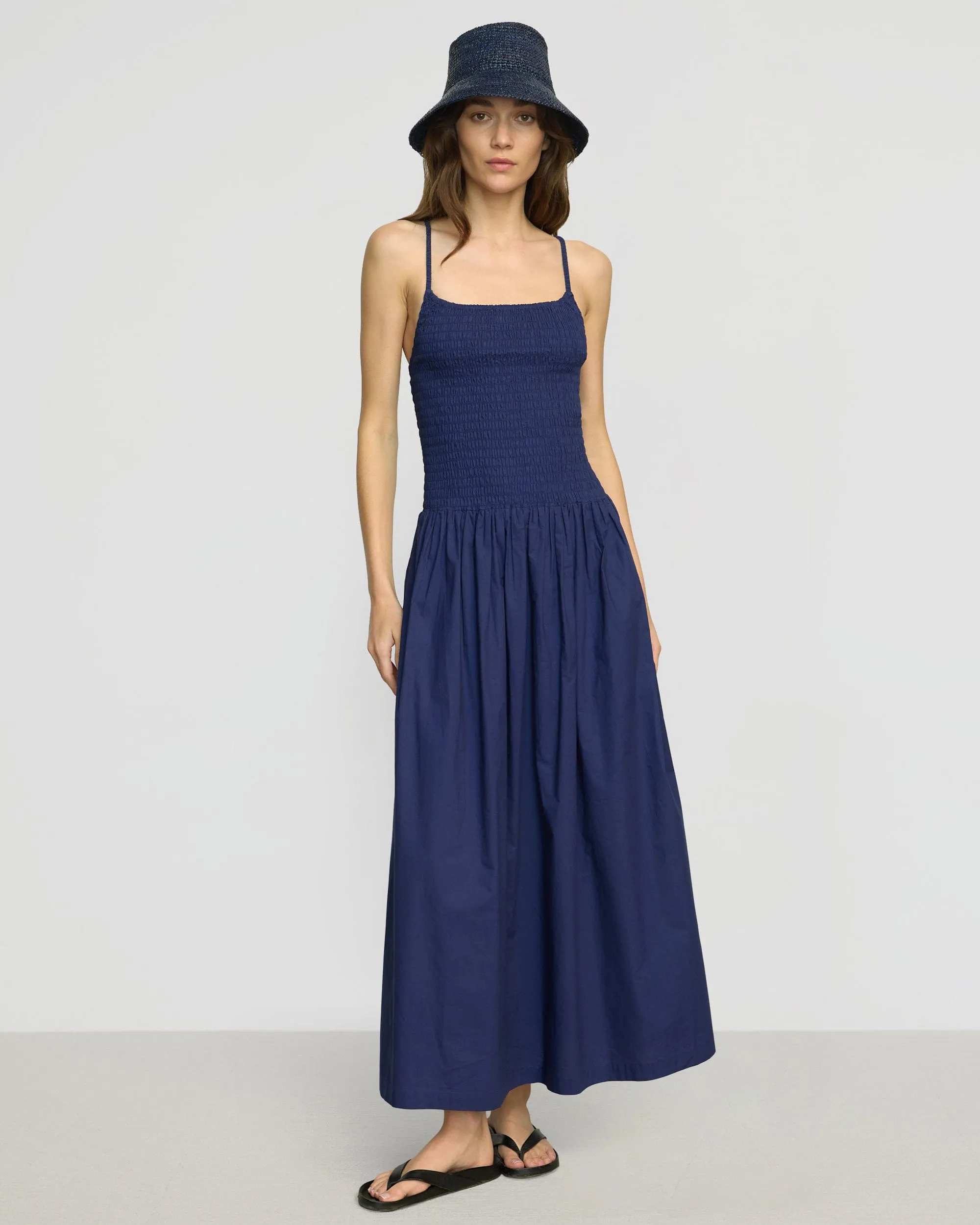 Sleeveless Cut Venus Smocked Organic Cotton Midi Dress
