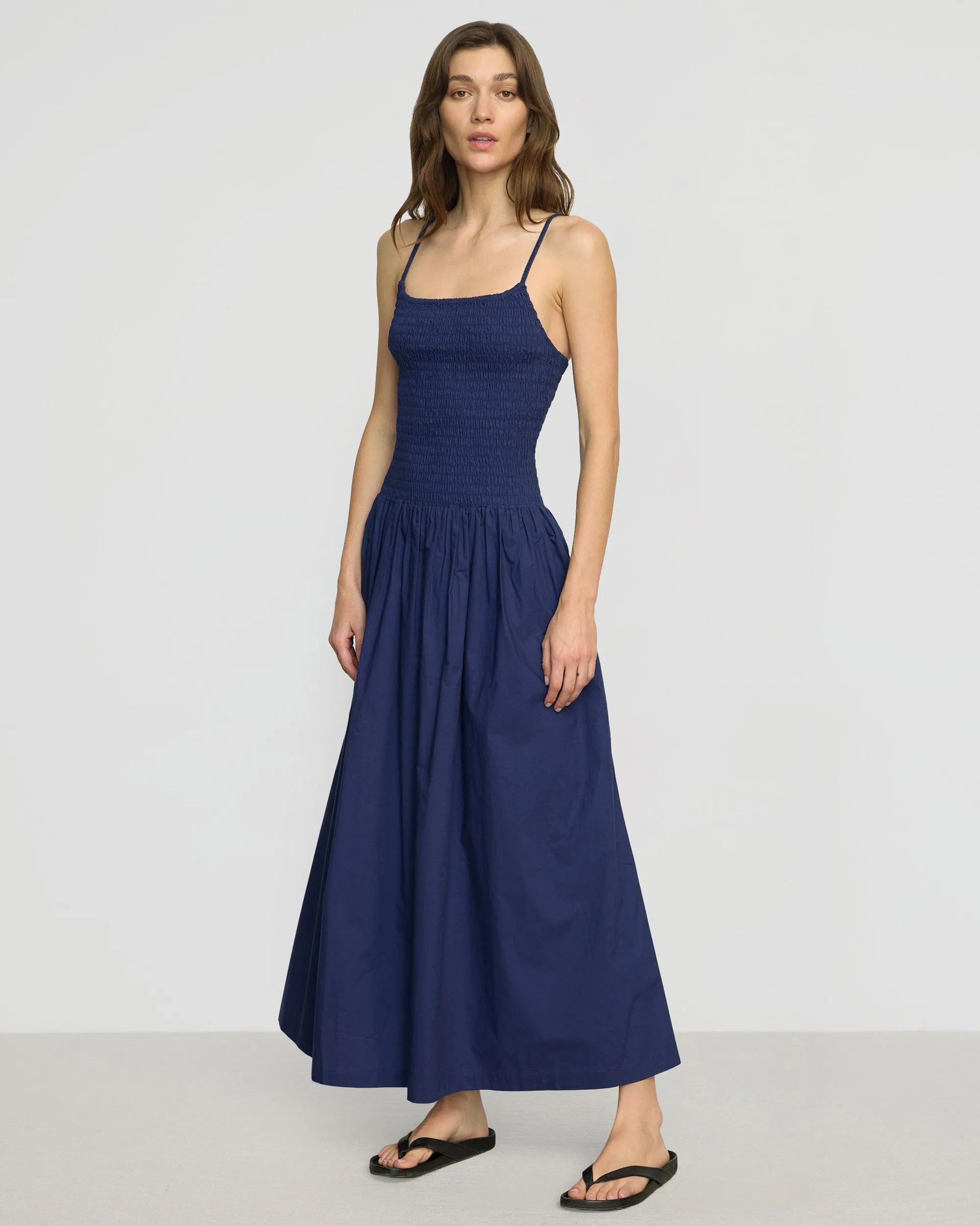 Lounge Mood Venus Smocked Organic Cotton Midi Dress