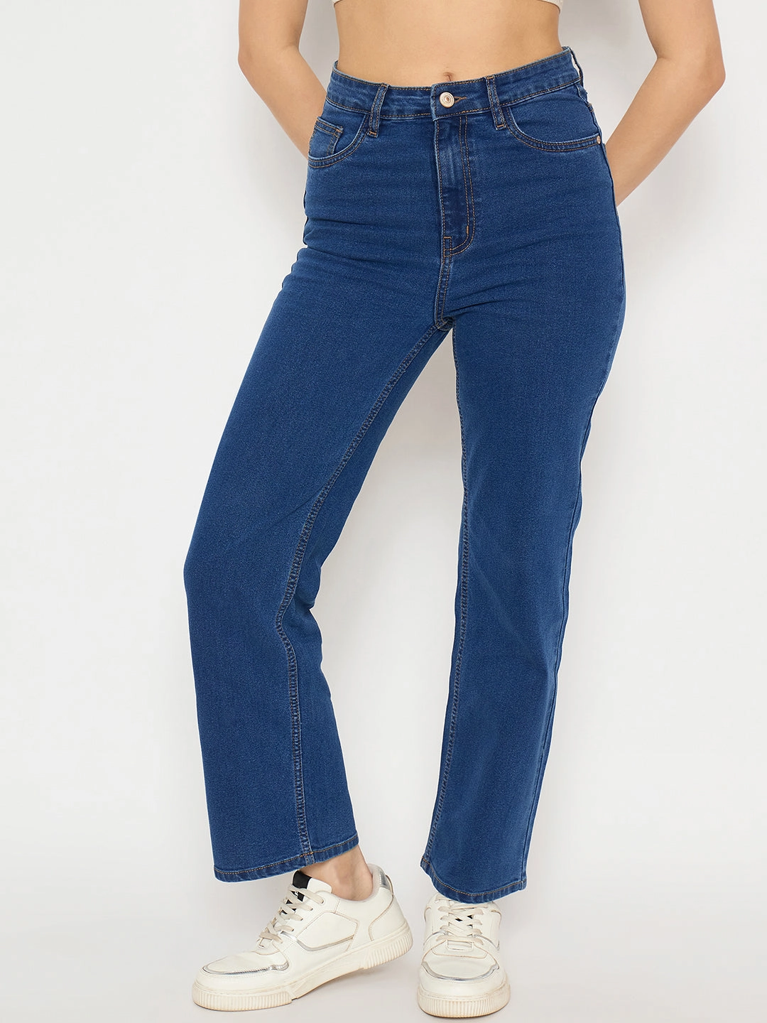 Minimalist Style Chill Outfit Stay Stylish Madame Mid Blue Straight Fit Denim Jeans