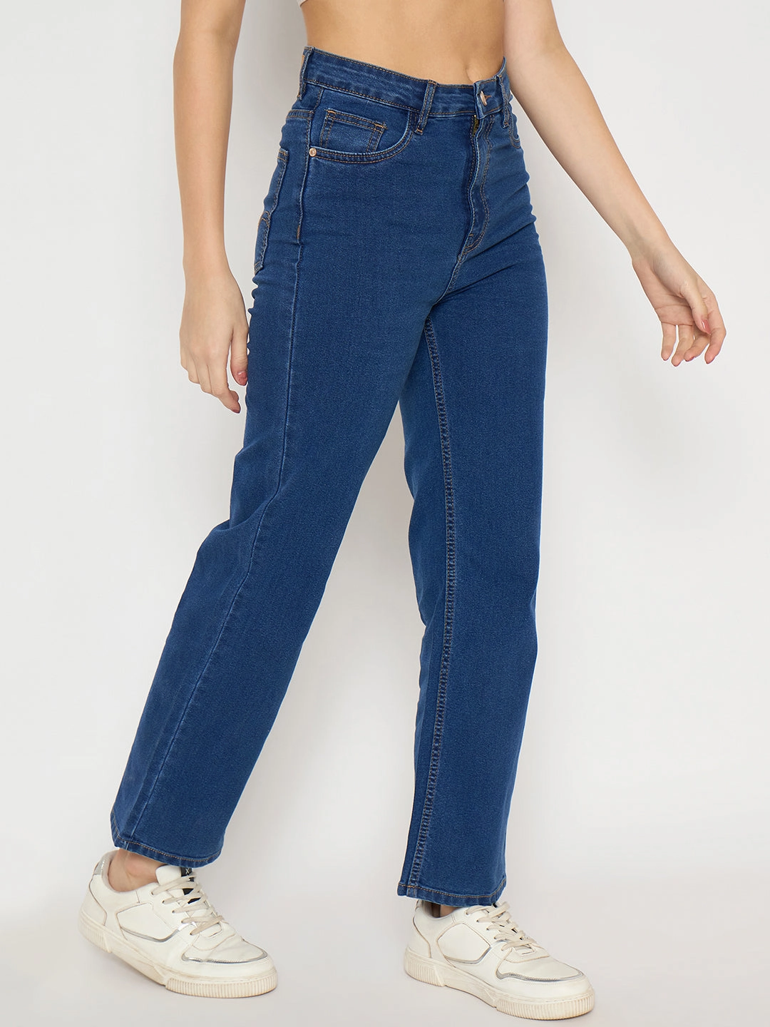 Madame Mid Blue Straight Fit Denim Jeans Regular Style