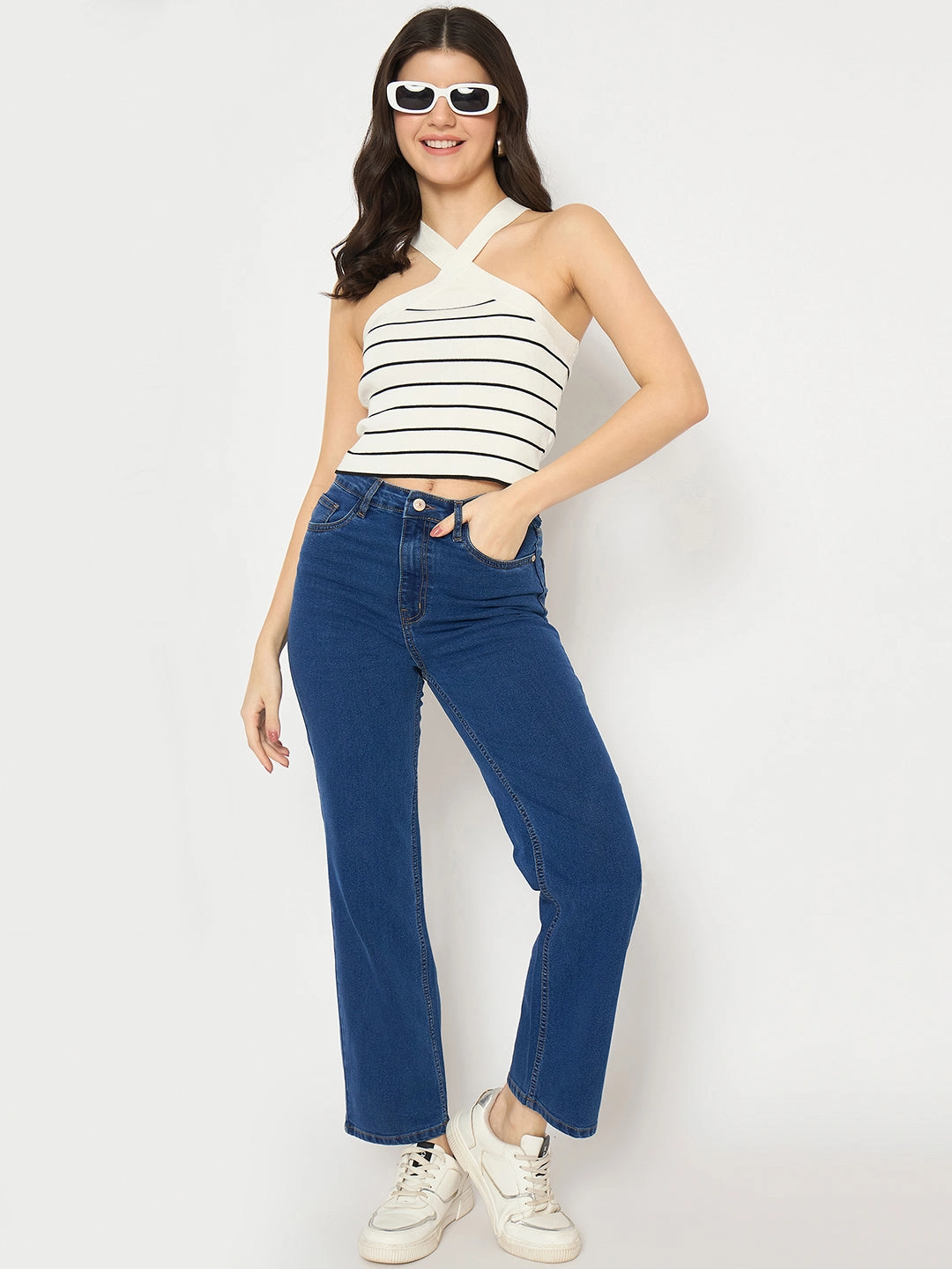 Casual Morning Stroll Stretch Enhanced Mobility Madame Mid Blue Straight Fit Denim Jeans