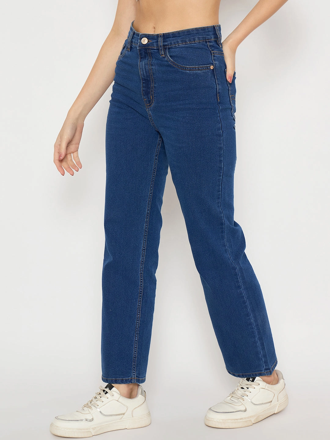 Madame Mid Blue Straight Fit Denim Jeans Basic Fashion