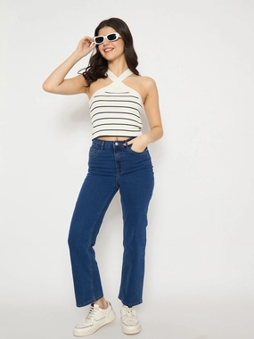 Madame Mid Blue Straight Fit Denim Jeans Weekend Uniform Contemporary Vibe
