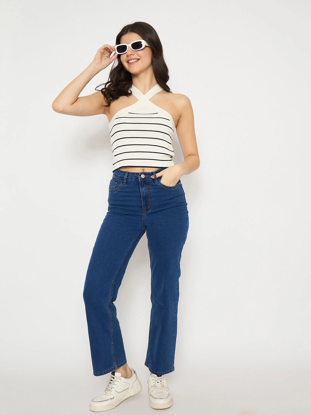 Madame Mid Blue Straight Fit Denim Jeans Weekend Uniform Contemporary Vibe