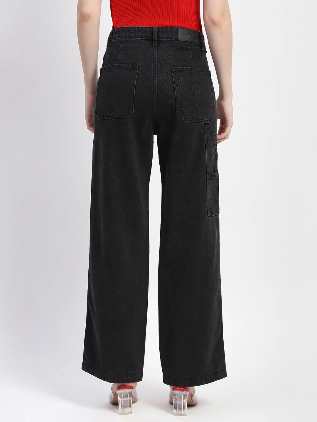 Minimalist Daily Wear Loose Chill Vibes Madame Slant Pocket Flared Black Denim