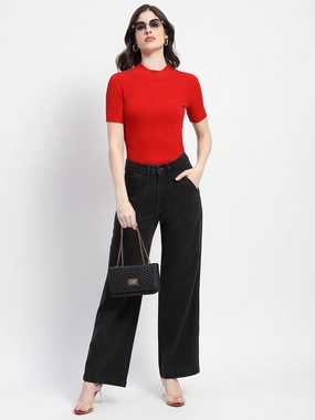 Madame Slant Pocket Flared Black Denim Balanced Fit Date Night Casual Friday