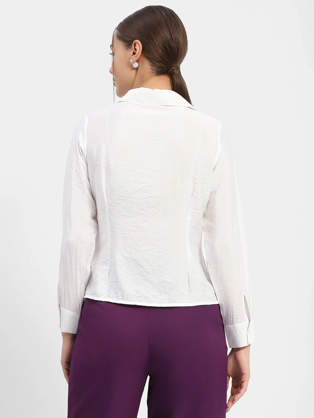Poolside Lounge Madame Textured White Ruched Shirt