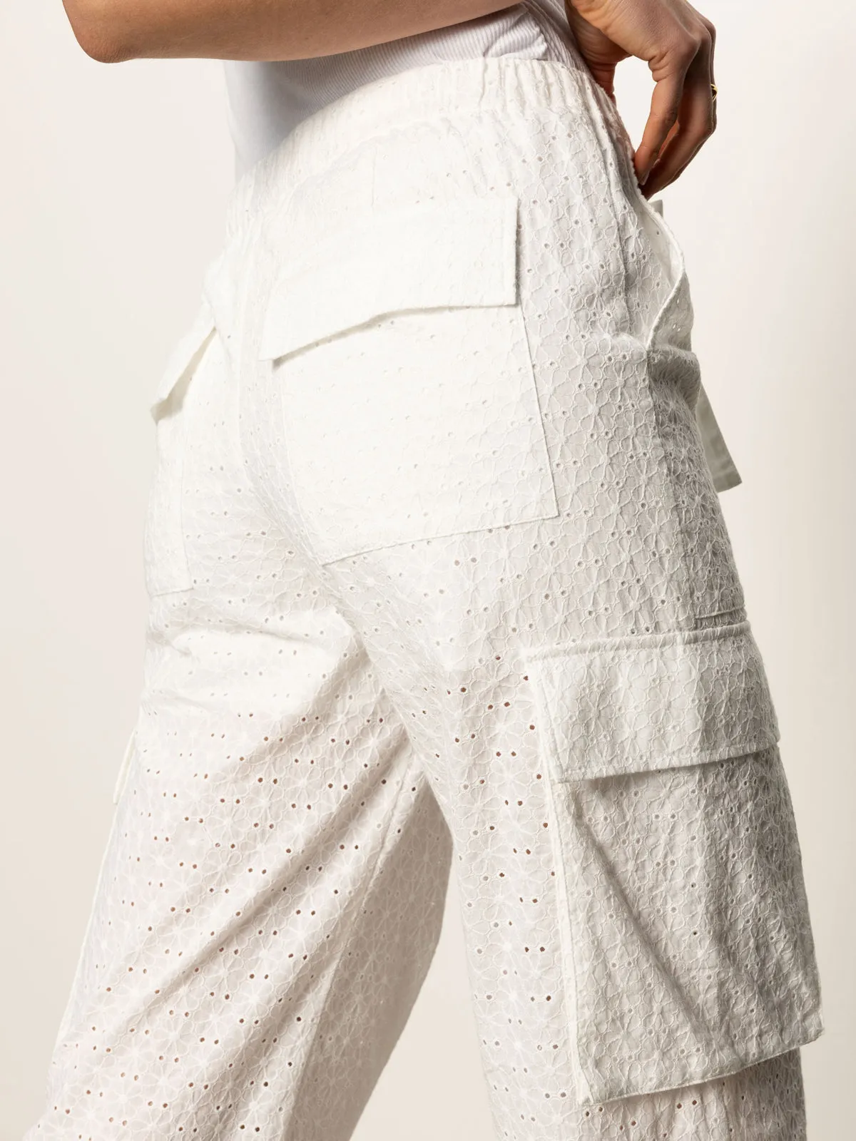 AbrasionResistantFabric UV protection coating Free Time Eyelet Semi High Rise Pant Bleached White