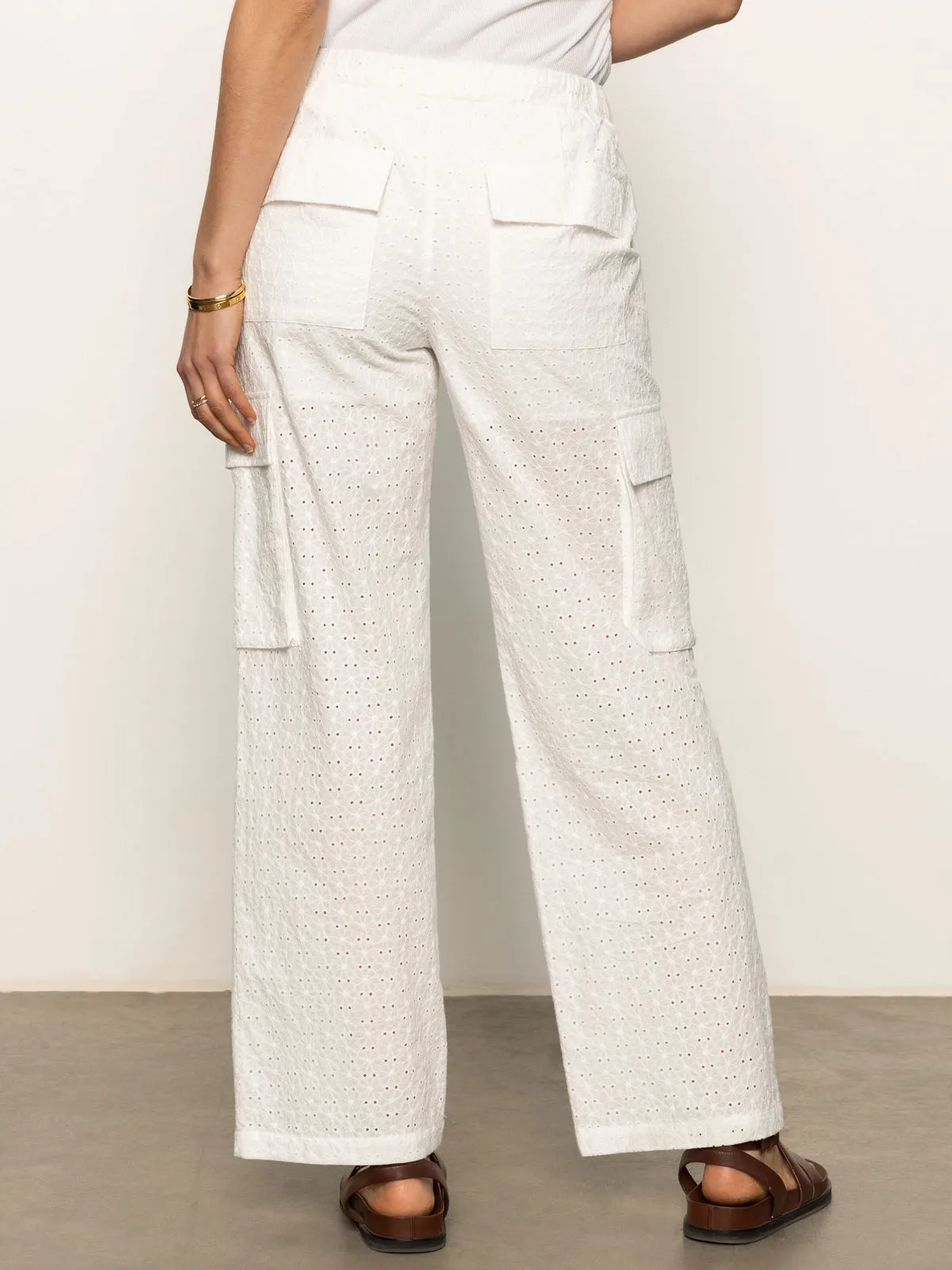 Free Time Eyelet Semi High Rise Pant Bleached White Practical Look UVProtection
