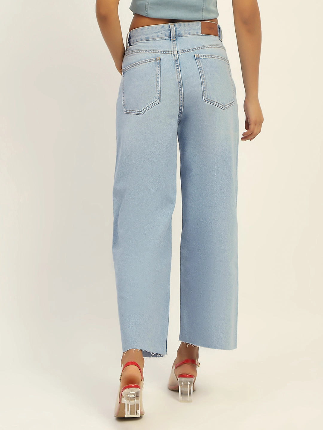 Madame Mid Rise Solid Ice Blue Jeans Weekender Wear Lifestyle Piece