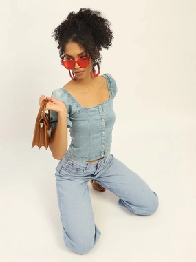 Light Wear Everyday Classic Wear Comfy Madame Mid Rise Solid Ice Blue Jeans