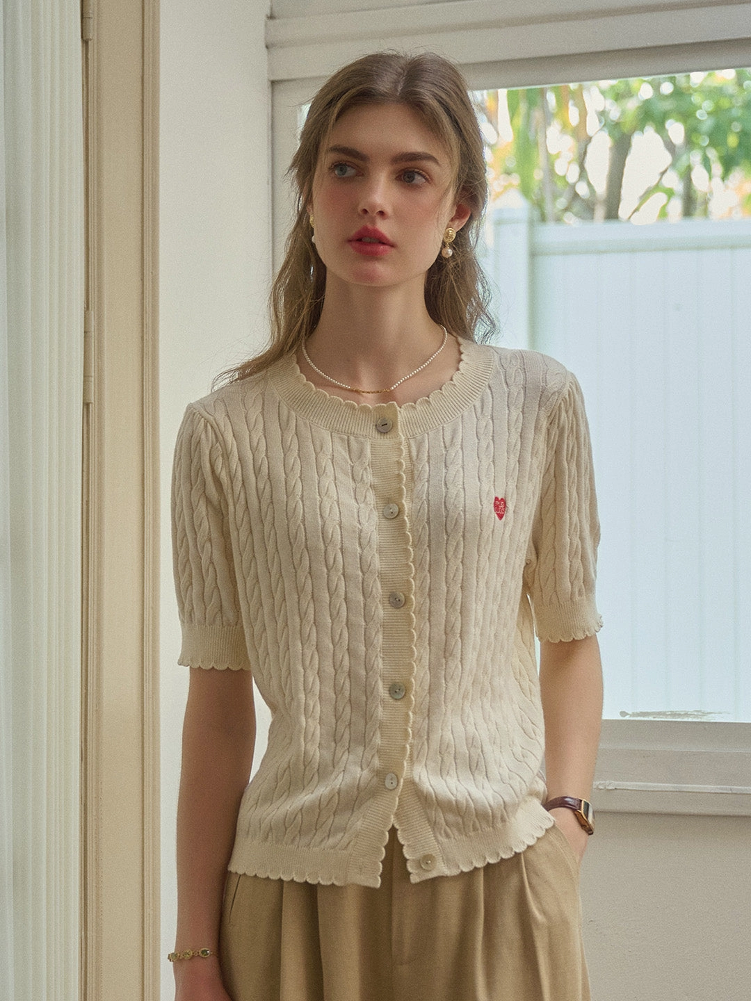 Siena Wave Neck Knit Wool Cardigan - Off White MultiPly Yarn Construction