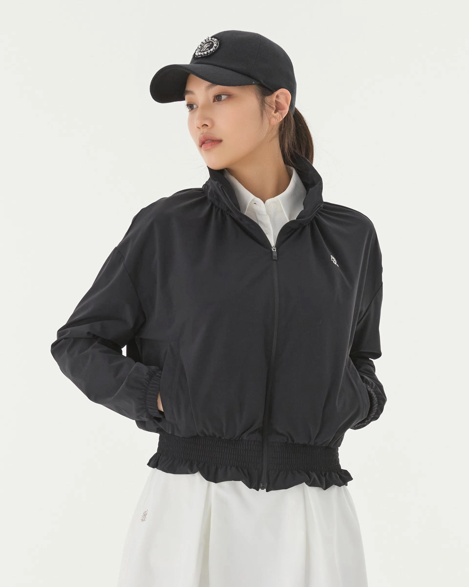 Ruffle Hem zip-up jumper - Black StretchableMaterial Classic Fit Cut