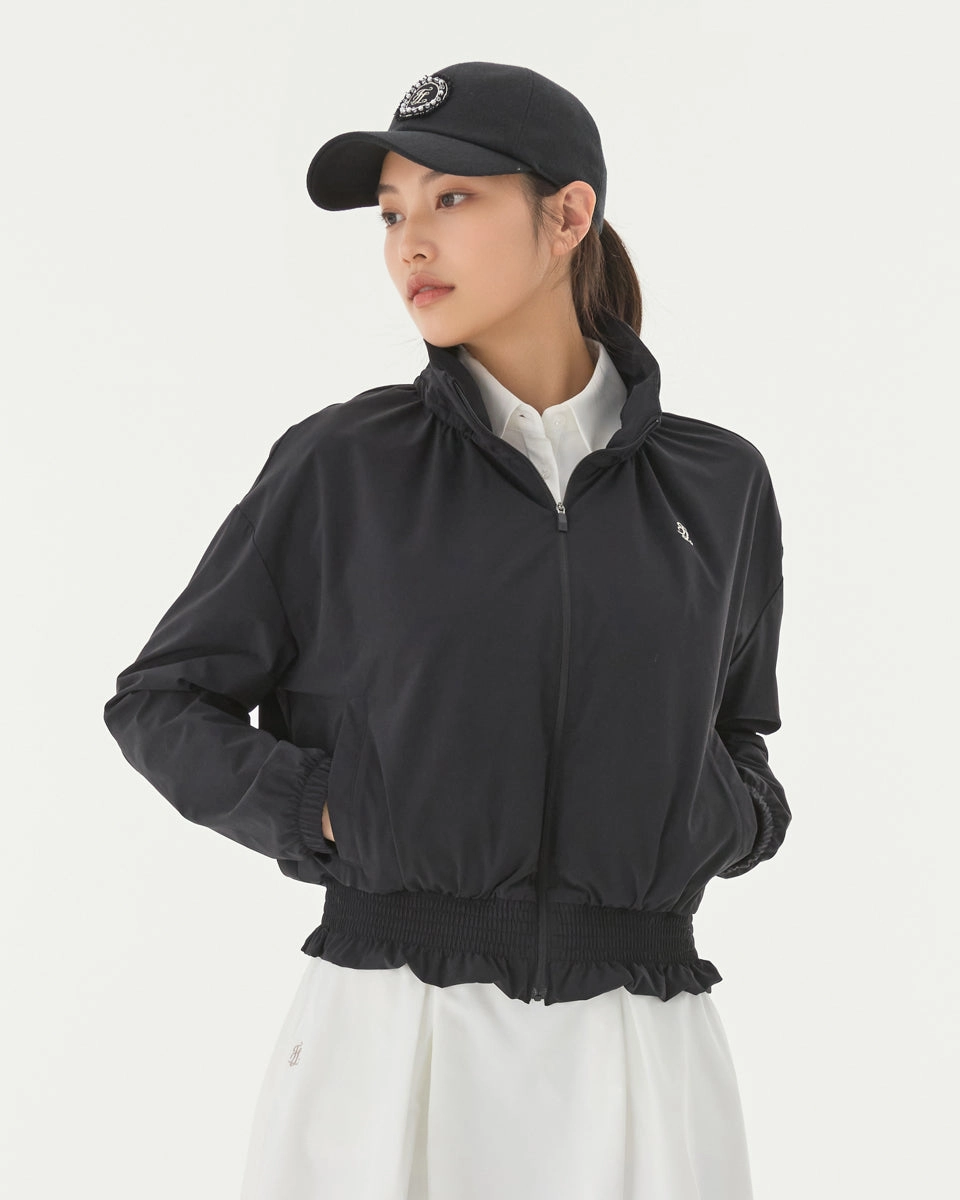 UVProtective Coating Ruffle Hem zip-up jumper - Black