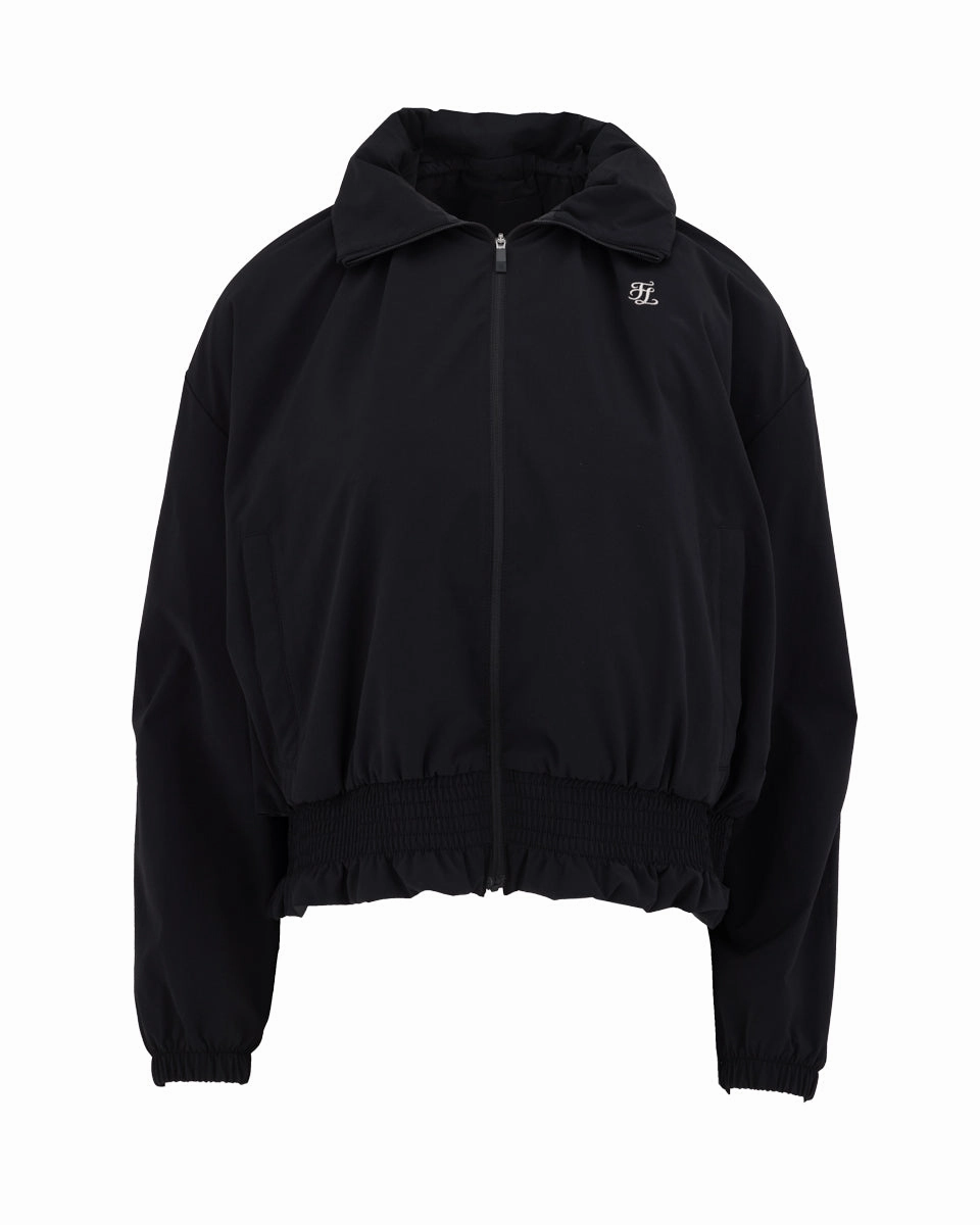 Ruffle Hem zip-up jumper - Black Button Down Collar Style Sweat Absorbent Inner Layer