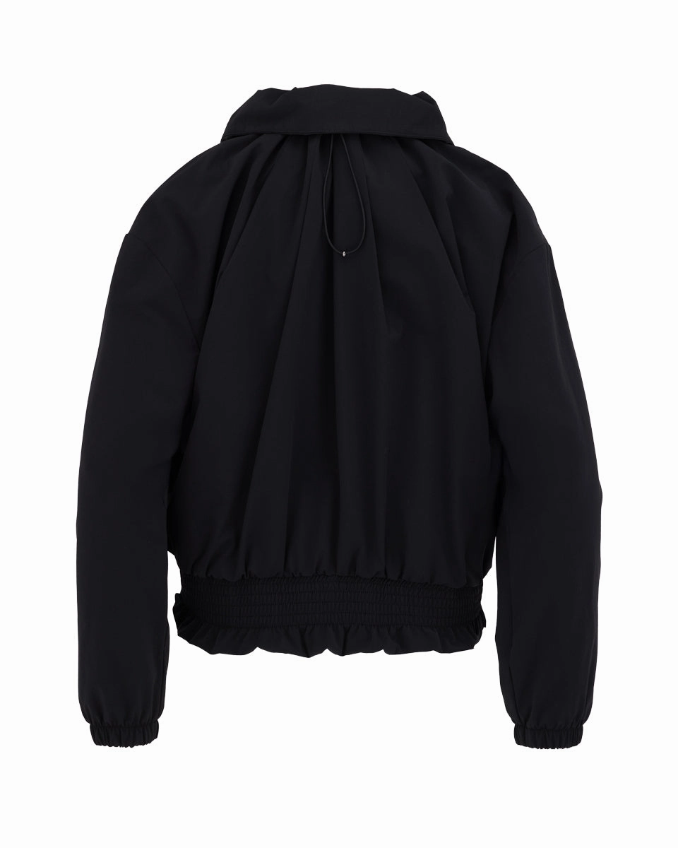 Ruffle Hem zip-up jumper - Black Office Attire Button Down Collar