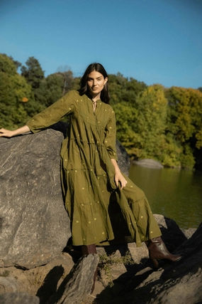 Casandra Dress Green Sporty Look Breathable-Lining
