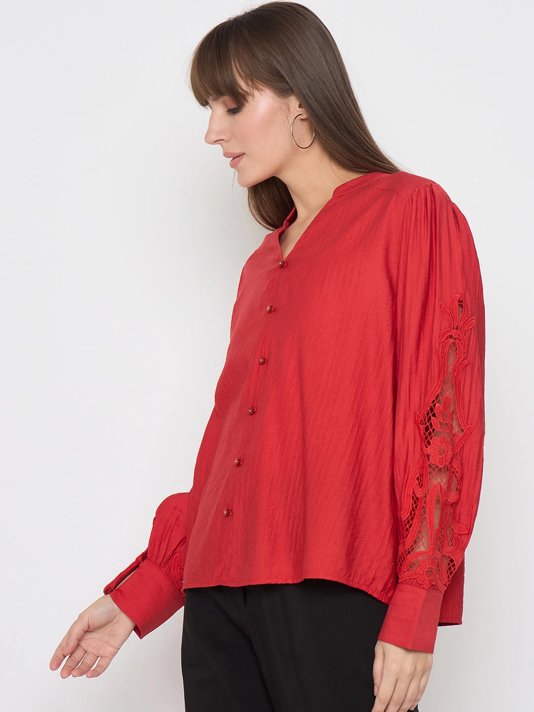 Madame Nylon Buttoned and Patched Red Top Odor Neutralizing Technology MeshPanel