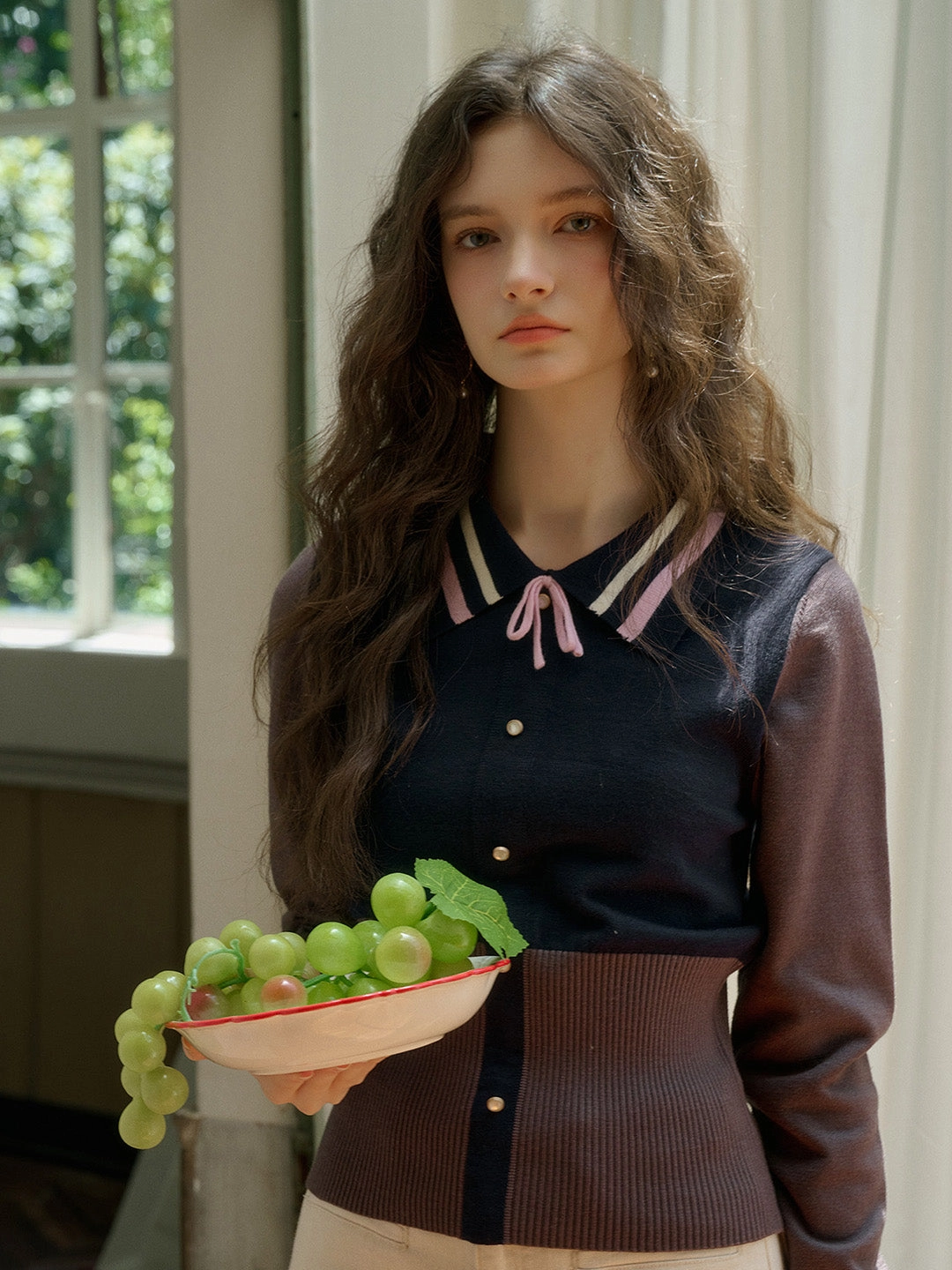 ??Final Sale??Dahlia Clashing Colours Doll Neck Bowknot Pullover Sweater VeganFriendly Material