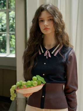 Lightweight Jersey Material ??Final Sale??Dahlia Clashing Colours Doll Neck Bowknot Pullover Sweater