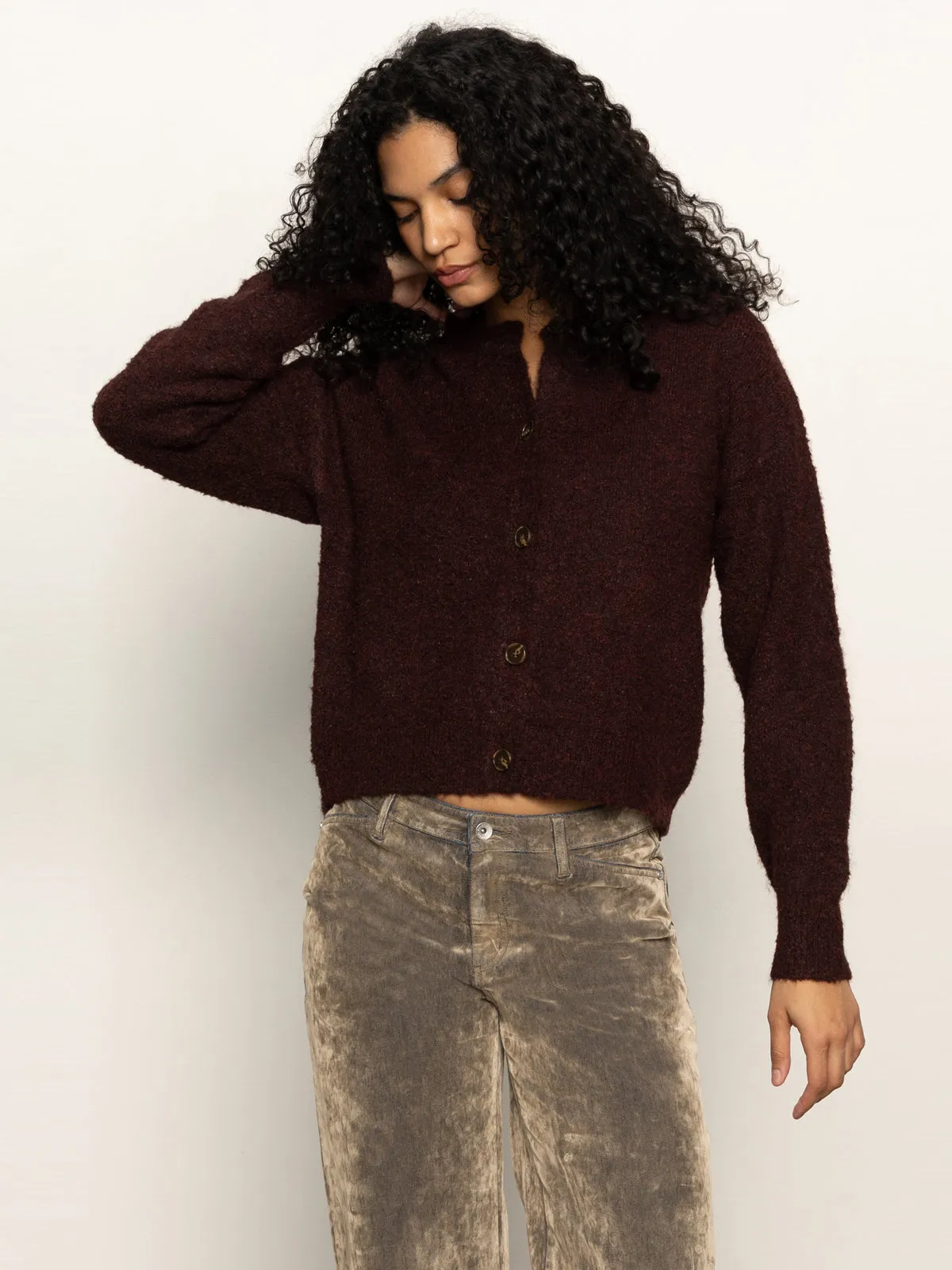 Boucle Cardi Dark Crimson Stretch waistband