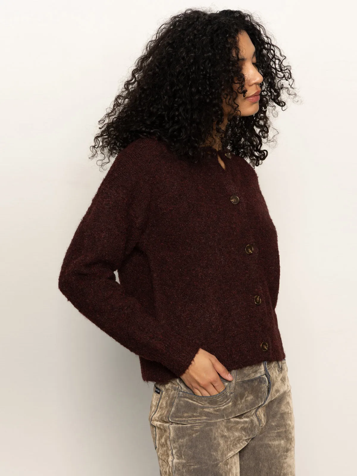 Boucle Cardi Dark Crimson slim fit RibbedTexture
