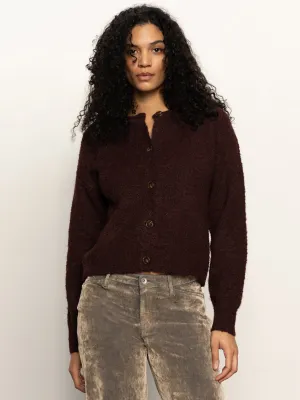 Boucle Cardi Dark Crimson Stretchable Material Thermochromic Color Shift Tech