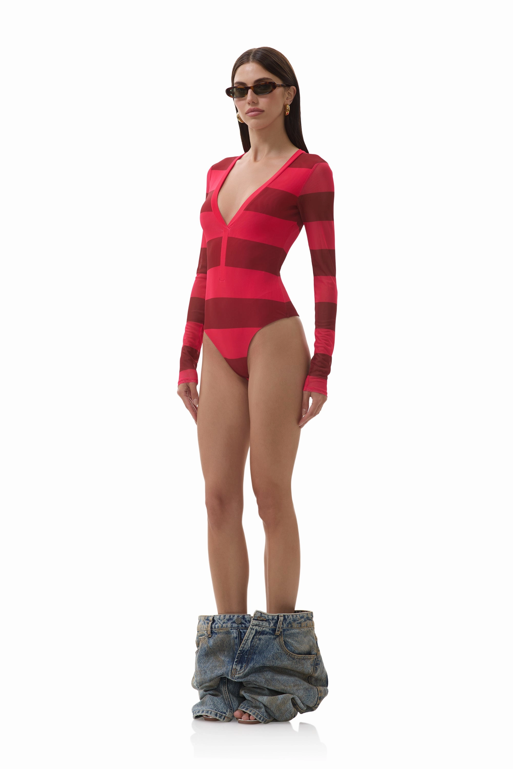 UltravioletProtectionFabric FourWayStretchFabric Harris Bodysuit - Strawberry Stripe