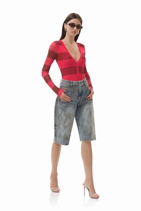 Harris Bodysuit - Strawberry Stripe Stretch Waistband Design WrinkleResistant Fabric