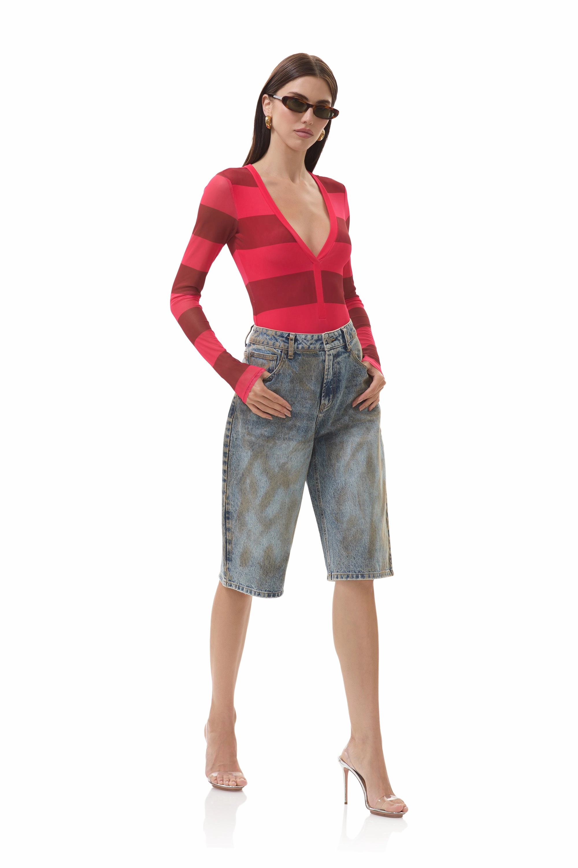 Harris Bodysuit - Strawberry Stripe Stretch Waistband Design WrinkleResistant Fabric