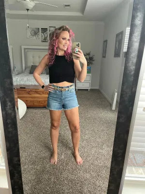 Sneak peek high rise cut off shorts