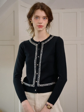 ??Final Sale??Cara Simple Contrasting Black Cardigan Thermal regulation Wardrobe Must