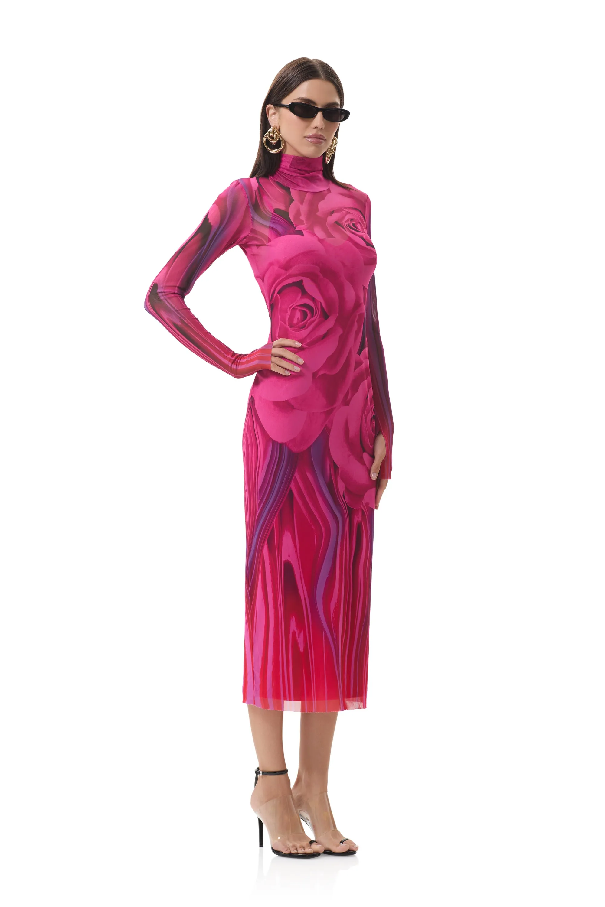 Velvet-Edge Quick Fit Shailene Dress - Fuchsia Rose