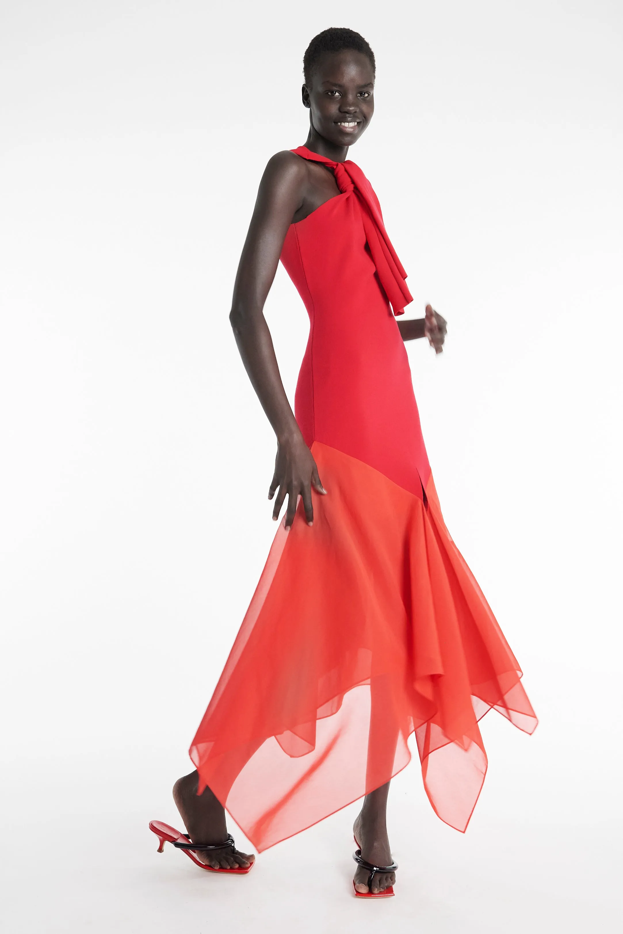 Knit Dress With Organza Inserts Red Clean Mood Light Aesthetic