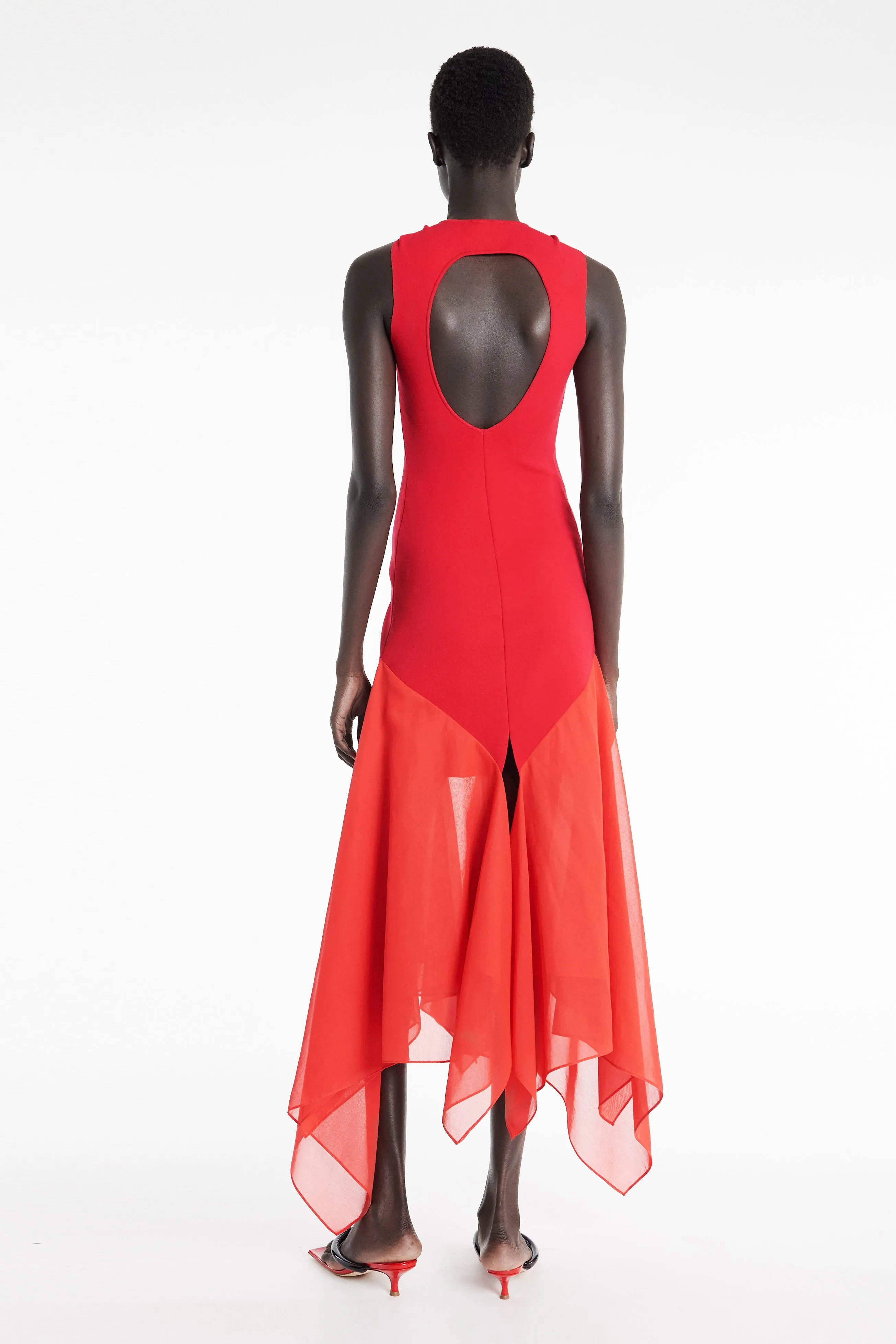 Knit Dress With Organza Inserts Red Luxe Mood
