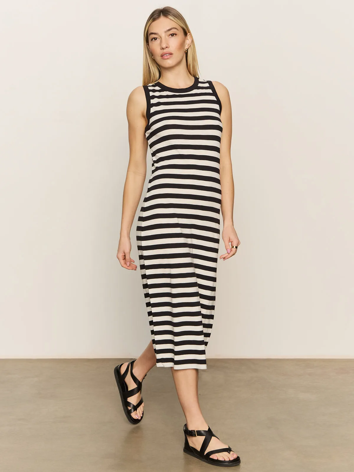 Neutral Mood Holiday Wear Contrast Trim Maxi Dress Black Macrame Stripe