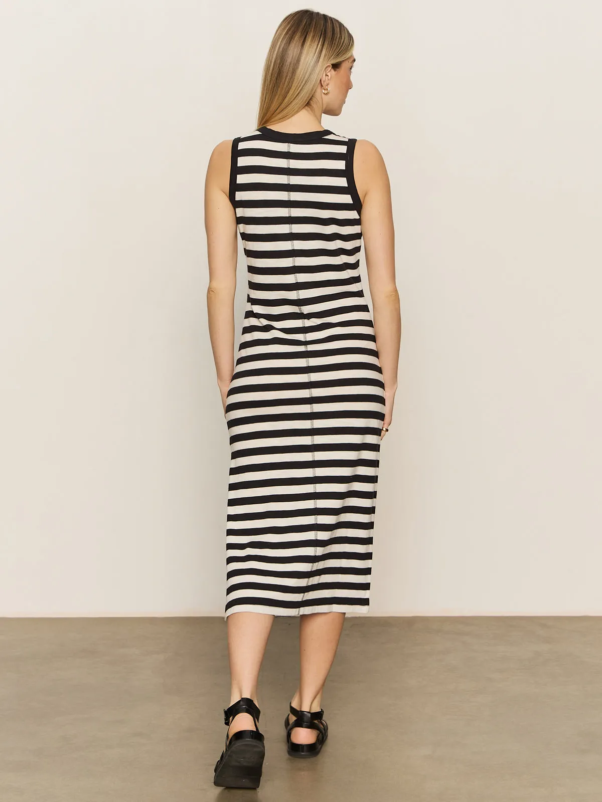 Contrast Trim Maxi Dress Black Macrame Stripe Chic Fit Smooth Blend