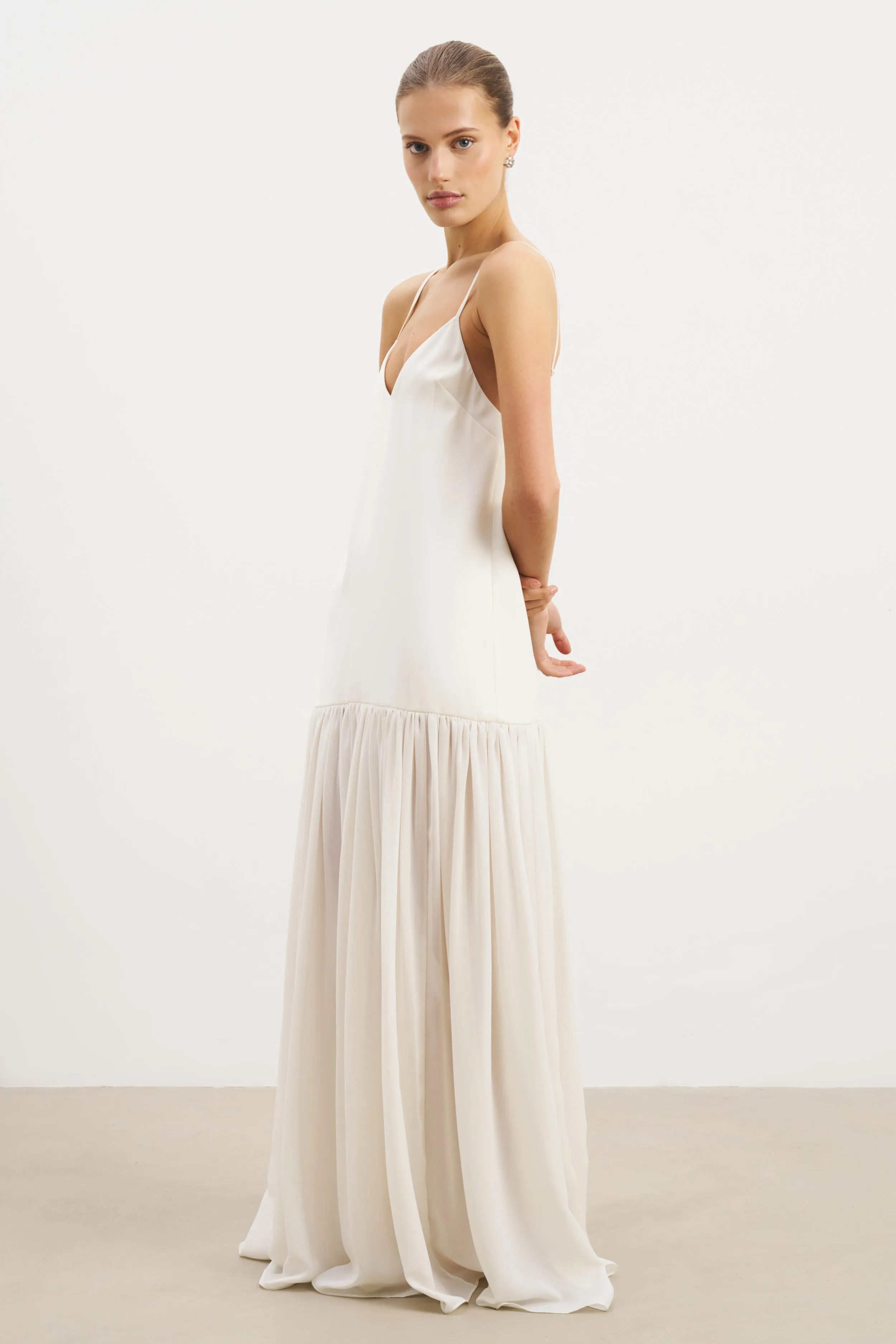 Polished Design Grace Soft Flowing Dropped Waist Maxi Dress - Cream