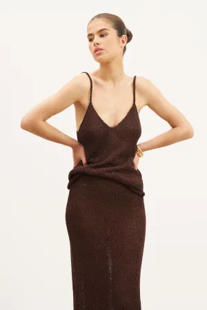 VentilatedArmholes Crochet Knit Plunging Cami Top - Carob