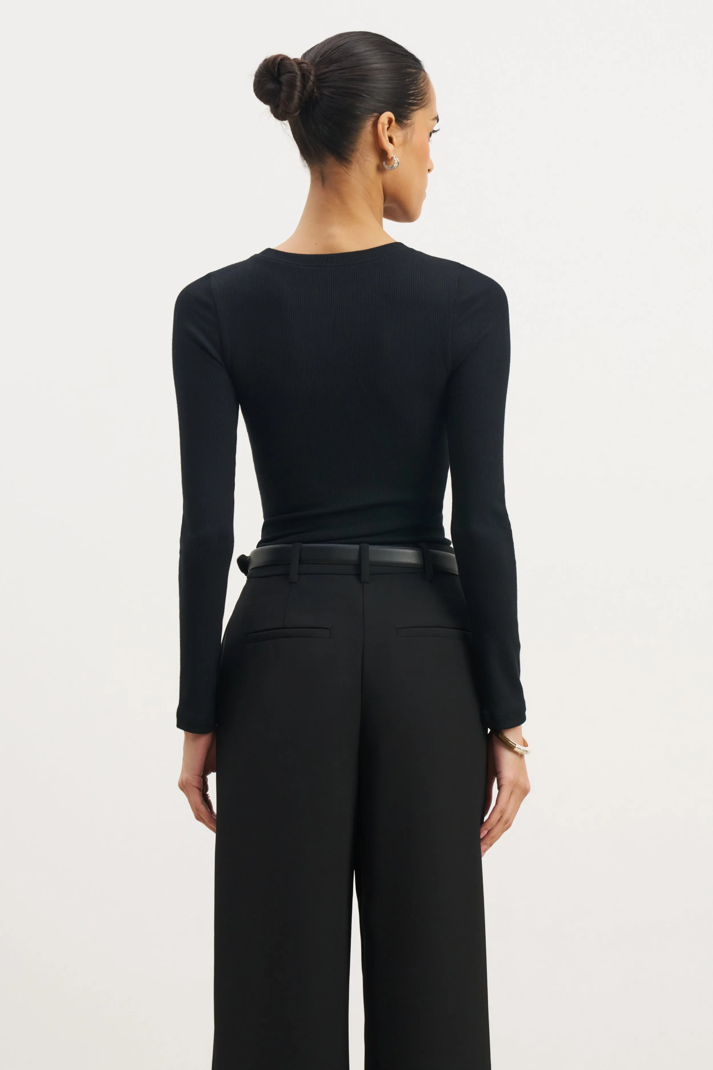 Trendy Shirt Soft Ribbed Long Sleeve Top - Black