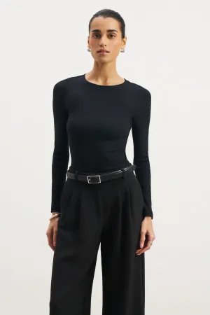 Soft Ribbed Long Sleeve Top - Black Microfiber texture AdaptiveFitFabric