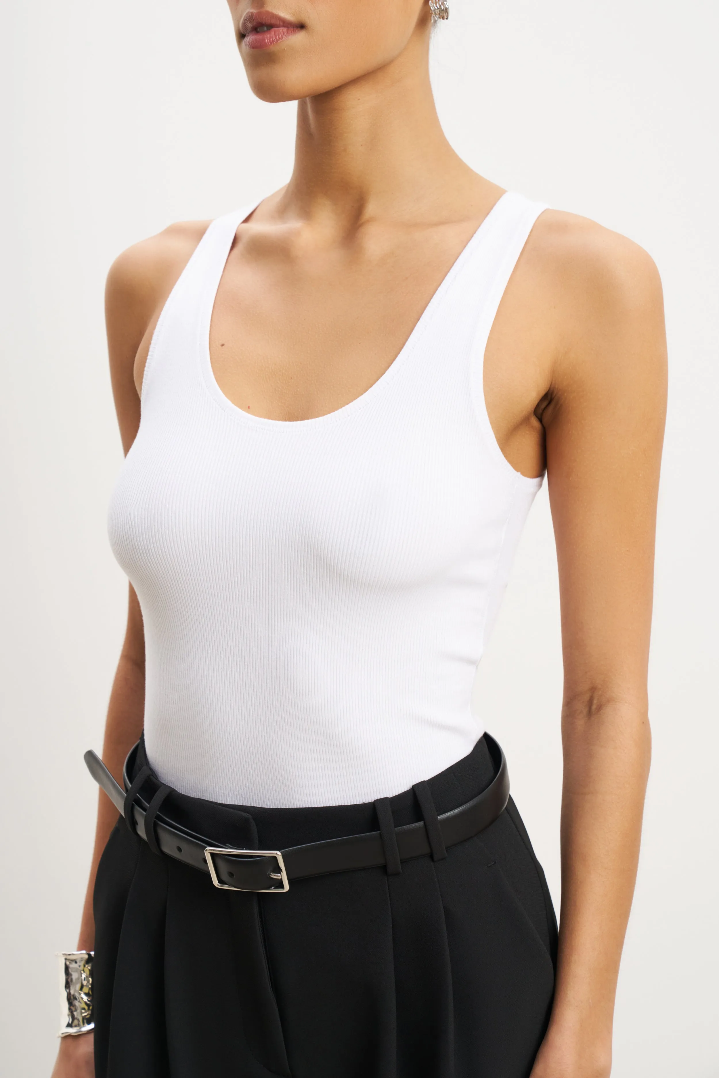 Soft Ribbed Tank Top - White NaturalFiberBlend Elastic Edge Binding