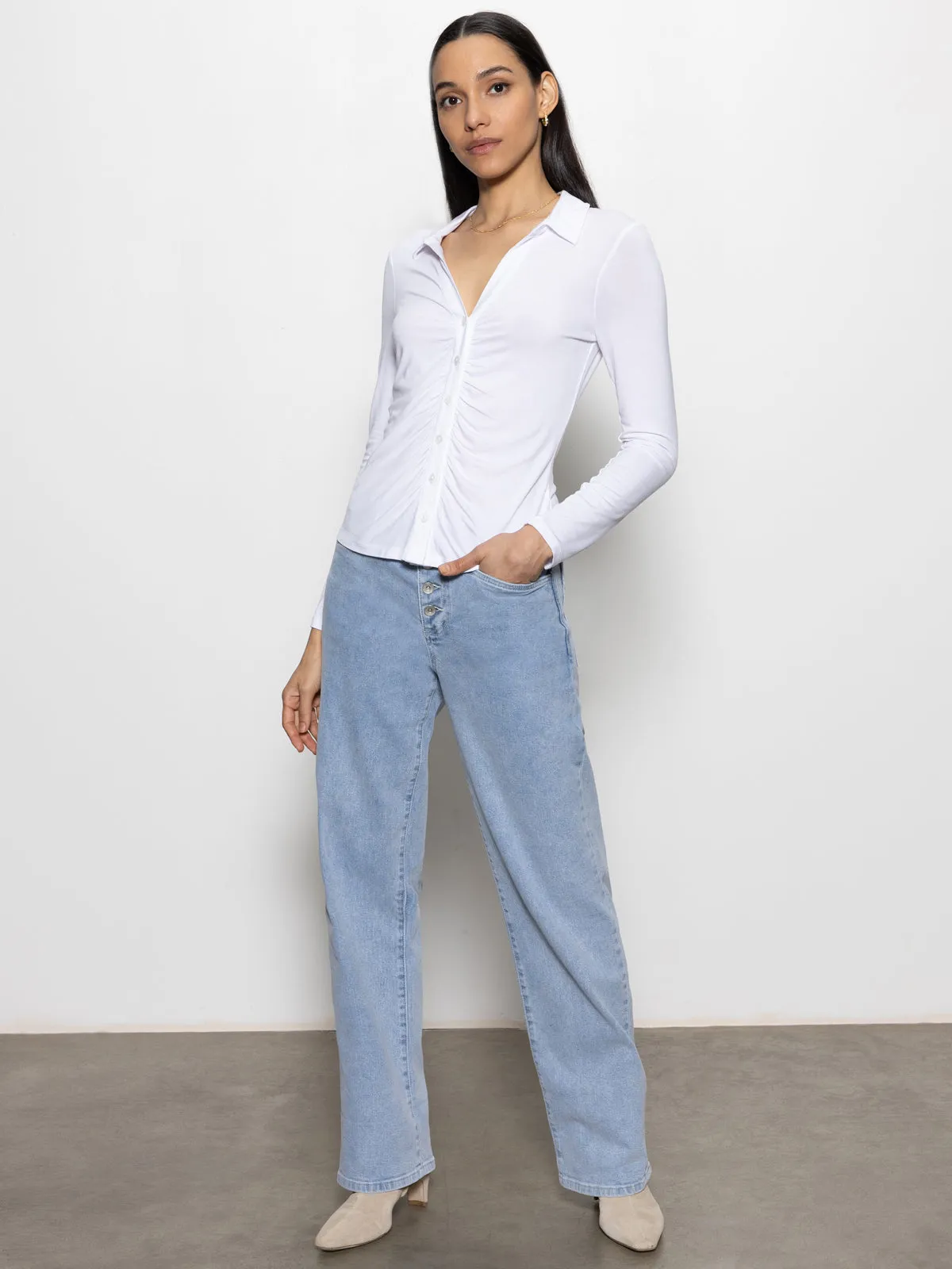 GarmentDyedTexture Dreamgirl Button Up Top White