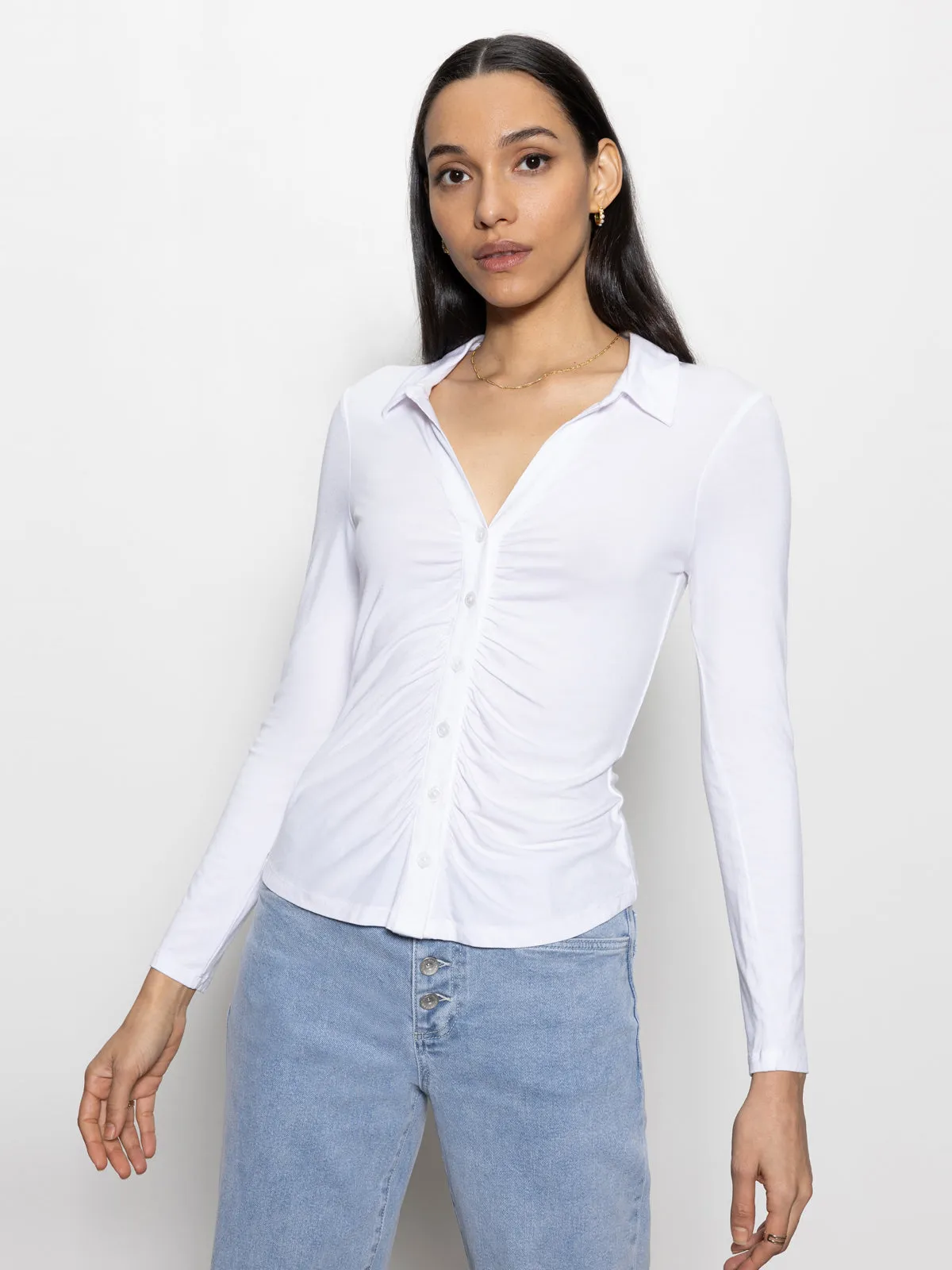 Dreamgirl Button Up Top White Modern Smart Movie Night
