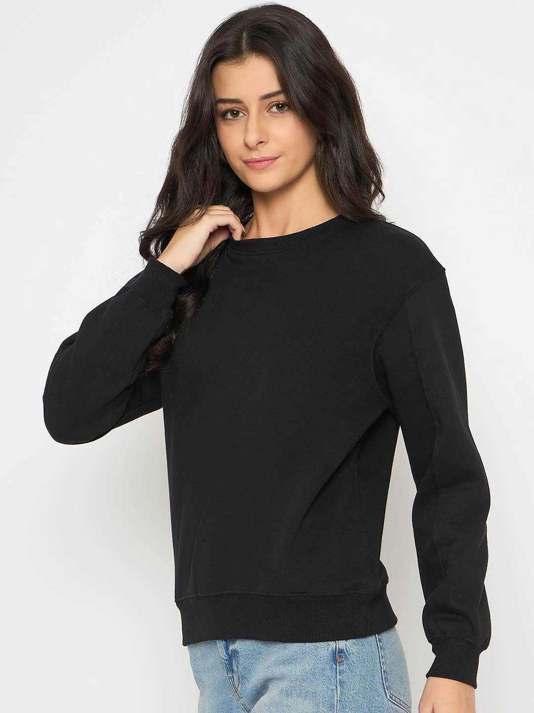 waterproof Madame Cotton Blend Solid Black Sweatshirt