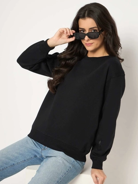 Active Design Madame Cotton Blend Solid Black Sweatshirt